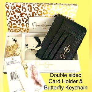 Jessica Simpson Black Key & Card Holder with Butterfly Charm